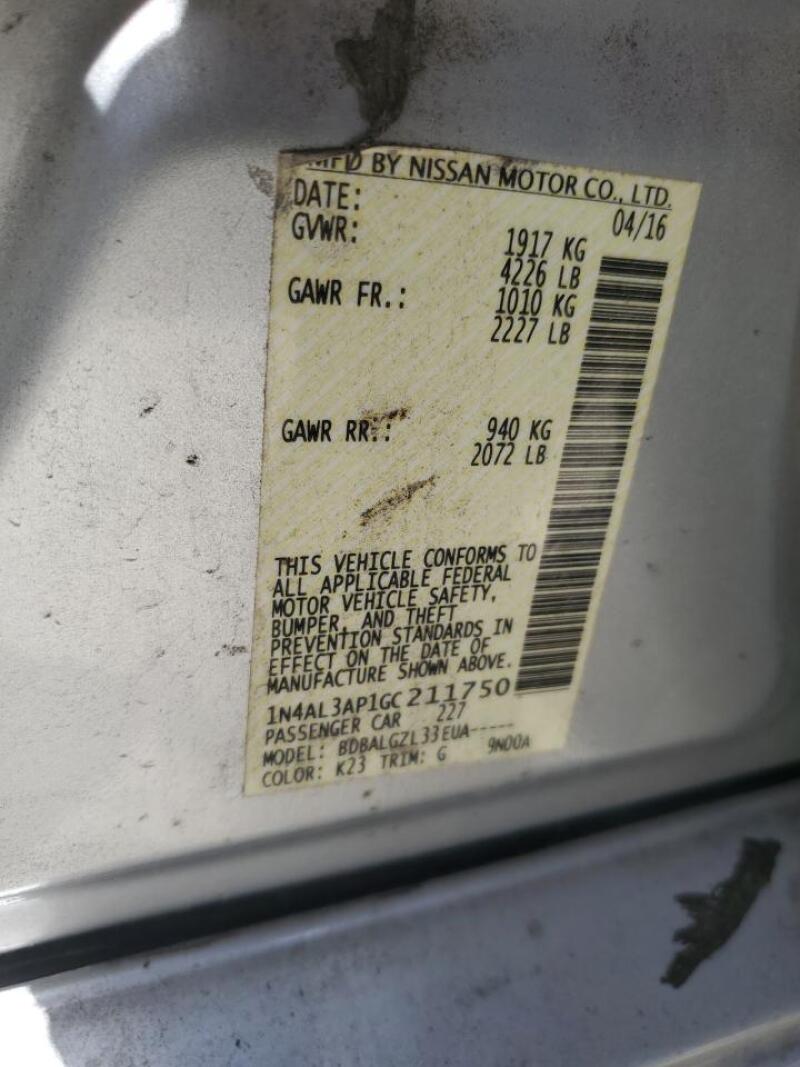 2016 NISSAN ALTIMA 2.5 - 1N4AL3AP1GC211750 | SeoVin.biz