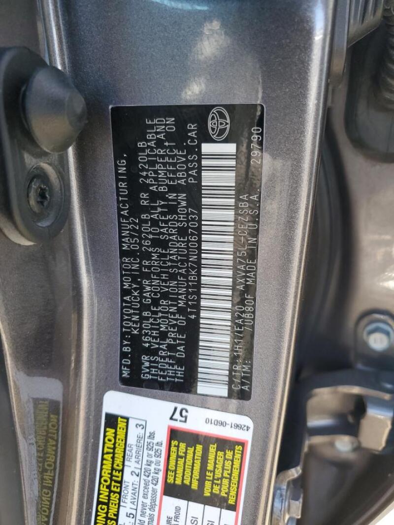 2022 TOYOTA CAMRY SE - 4T1S11BK7NU067037 | SeoVin.biz