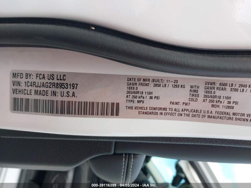 2024 JEEP GRAND CHEROKEE L LAREDO X 4X2 - 1C4RJJAG2R8953197 | SeoVin.biz