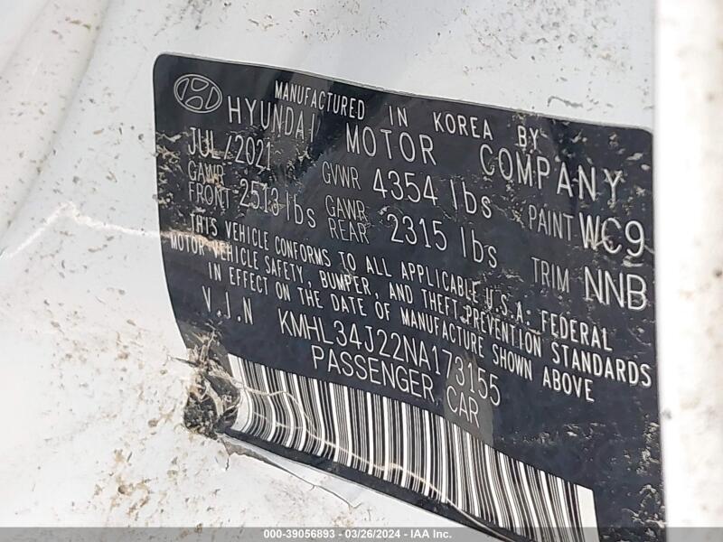 2022 HYUNDAI SONATA LIMITED - KMHL34J22NA173155 | SeoVin.biz