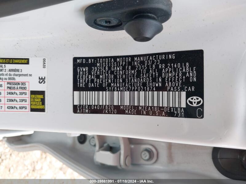 2023 TOYOTA COROLLA LE - 5YFB4MDE7PP021874 | SeoVin.biz