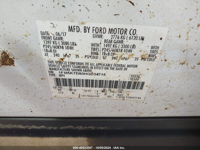 2017 FORD EXPLORER XLT - 1FM5K7D80HGD34715 | SeoVin.biz