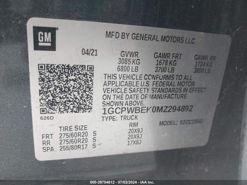 2021 CHEVROLET SILVERADO 1500 2WD SHORT BED CUSTOM - 1GCPWBEK0MZ294892 | SeoVin.biz