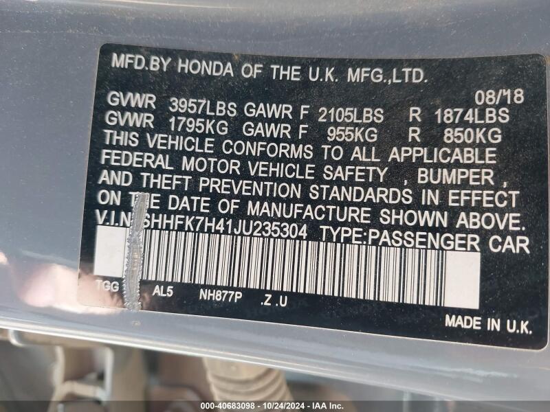 2018 HONDA CIVIC SPORT - SHHFK7H41JU235304 | SeoVin.biz