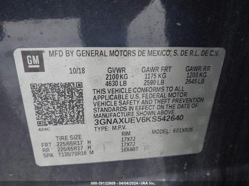 2019 CHEVROLET EQUINOX LT - 3GNAXUEV6KS542640 | SeoVin.biz