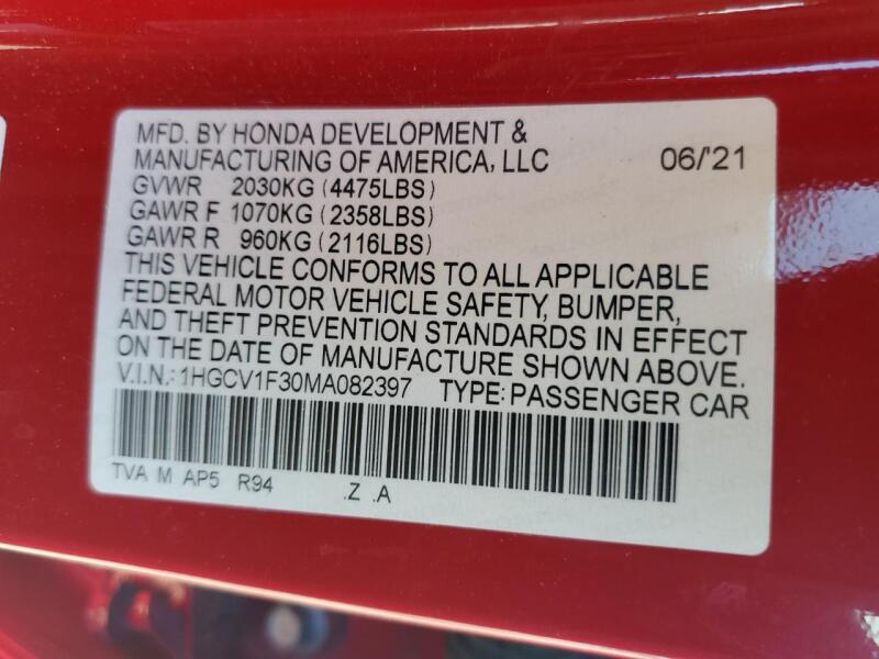 2021 HONDA ACCORD SPORT - 1HGCV1F30MA082397 | SeoVin.biz