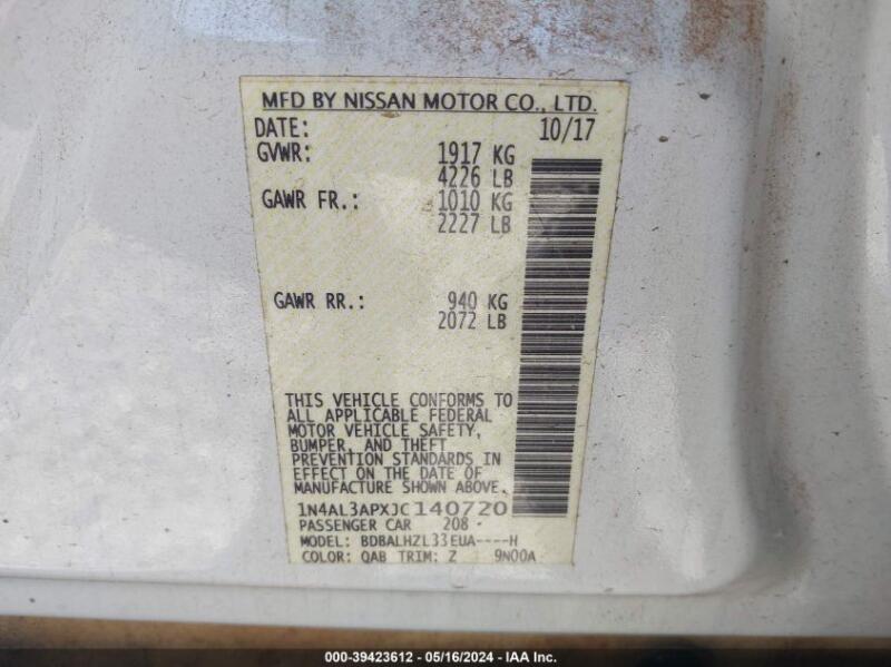 2018 NISSAN ALTIMA 2.5 SR - 1N4AL3APXJC140720 | SeoVin.biz