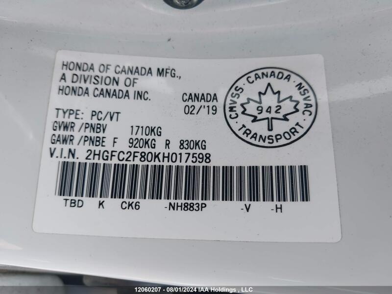 2019 HONDA CIVIC SEDAN - 2HGFC2F80KH017598 | SeoVin.biz