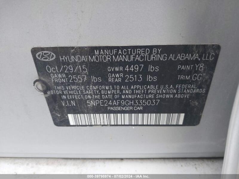 2016 HYUNDAI SONATA SE - 5NPE24AF9GH335037 | SeoVin.biz