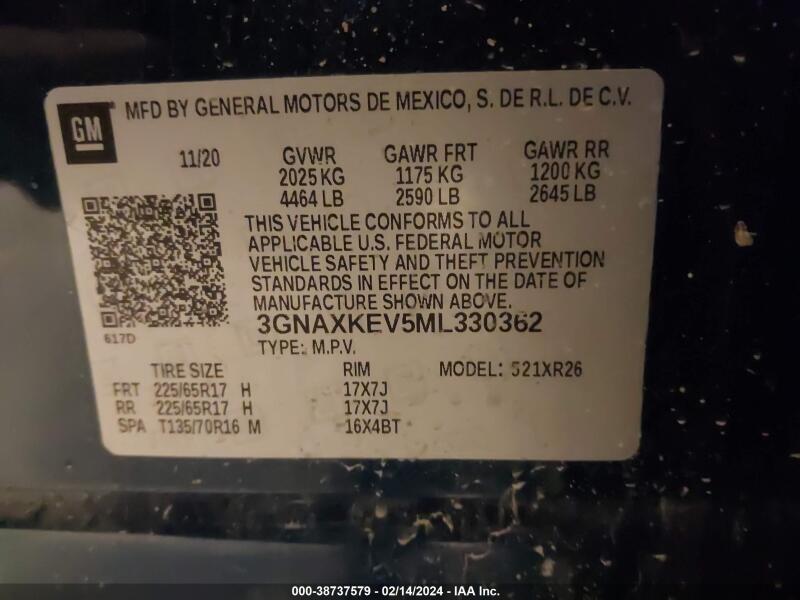 2021 CHEVROLET EQUINOX FWD LT - 3GNAXKEV5ML330362 | SeoVin.biz