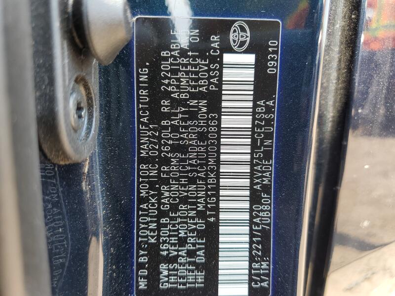 2021 TOYOTA CAMRY SE - 4T1G11BK3MU030863 | SeoVin.biz