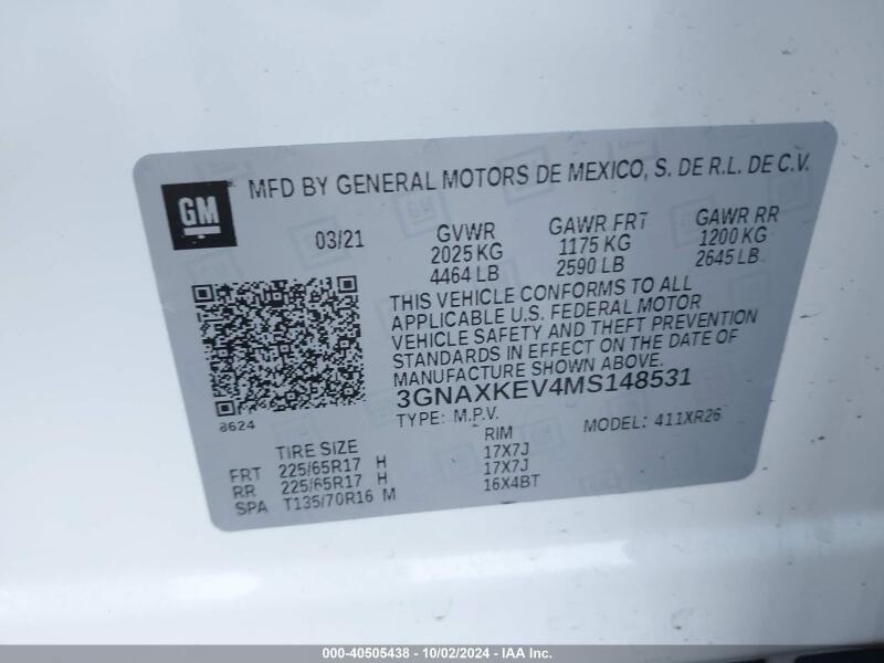 2021 CHEVROLET EQUINOX FWD LT - 3GNAXKEV4MS148531 | SeoVin.biz