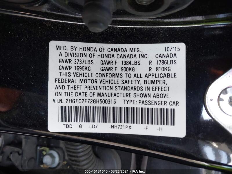 2016 HONDA CIVIC EX - 2HGFC2F72GH500315 | SeoVin.biz