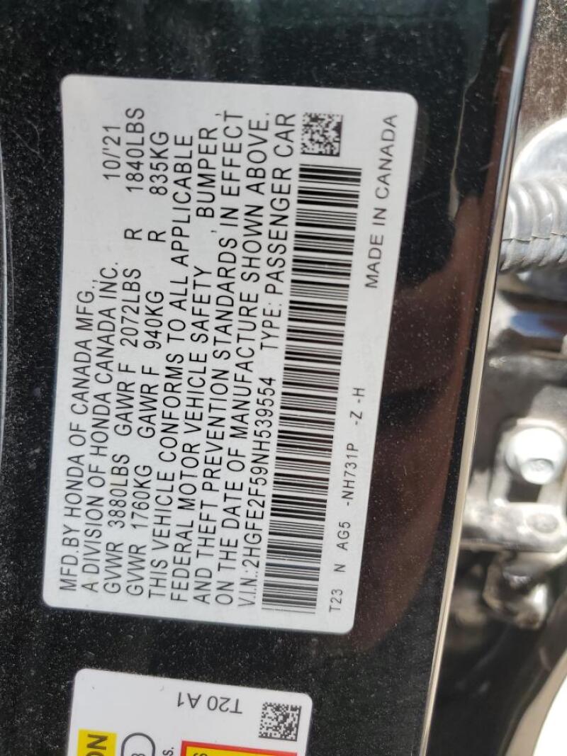 2022 HONDA CIVIC SPORT - 2HGFE2F59NH539554 | SeoVin.biz