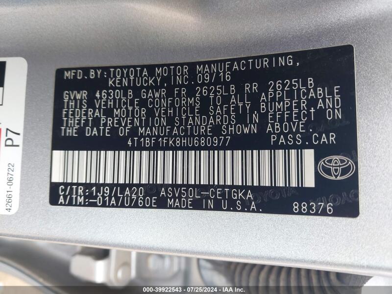 2017 TOYOTA CAMRY XLE - 4T1BF1FK8HU680977 | SeoVin.biz