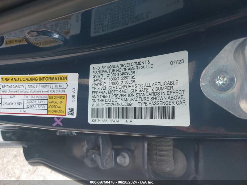 2023 HONDA ACCORD HYBRID EX-L - 1HGCY2F61PA053891 | SeoVin.biz