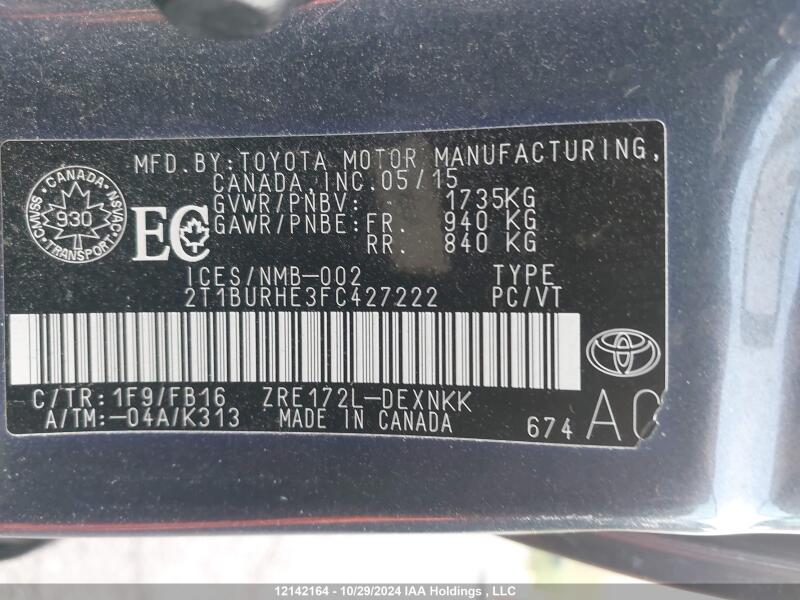 2015 TOYOTA COROLLA L/LE/LE PLS/PRM/S/S PLS - 2T1BURHE3FC427222 | SeoVin.biz