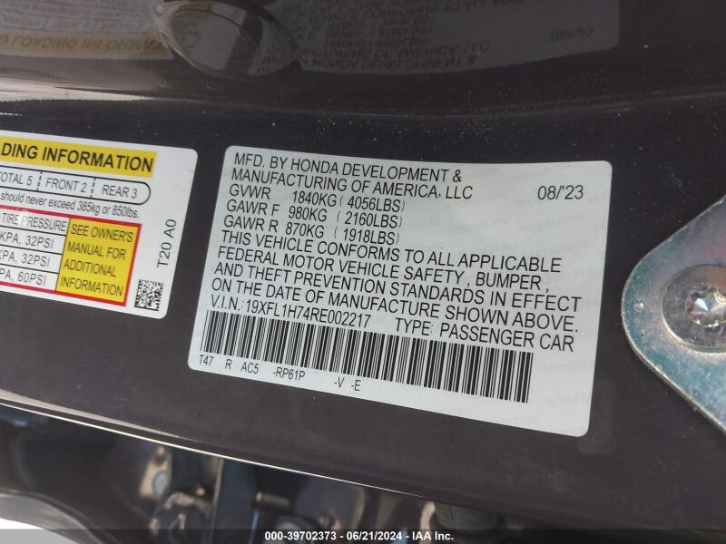 2024 HONDA CIVIC EX-L - 19XFL1H74RE002217 | SeoVin.biz