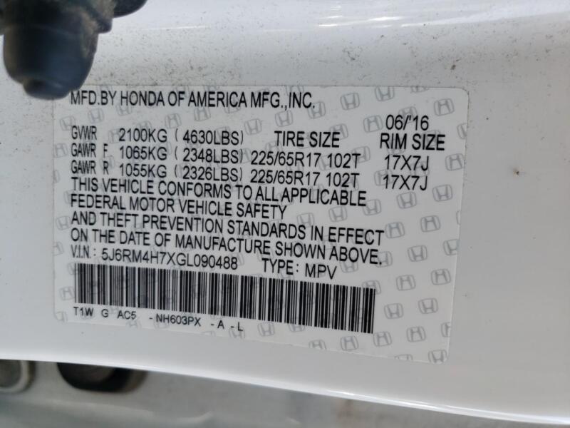 2016 HONDA CR-V EXL - 5J6RM4H7XGL090488 | SeoVin.biz