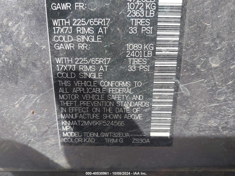 2019 NISSAN ROGUE SV - KNMAT2MV6KP524566 | SeoVin.biz