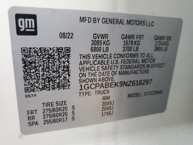 2022 CHEVROLET SILVERADO C1500 CUSTOM - 1GCPABEK9NZ616297 | SeoVin.biz