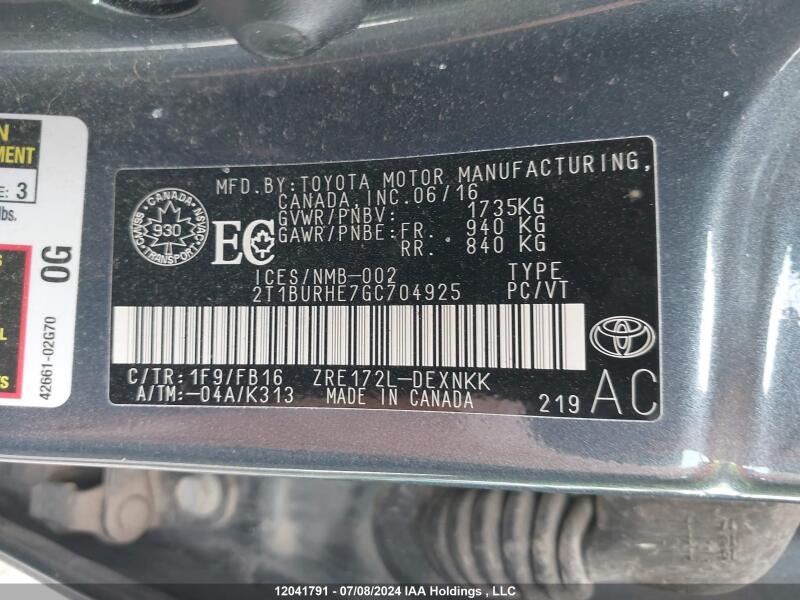 2016 TOYOTA COROLLA LE - 2T1BURHE7GC704925 | SeoVin.biz