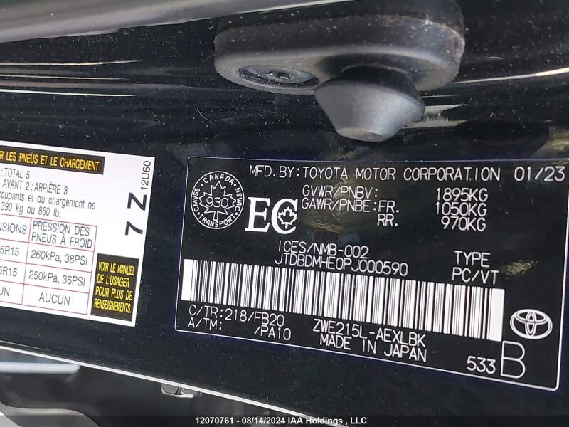 2023 TOYOTA COROLLA HYBRID - JTDBDMHE0PJ000590 | SeoVin.biz