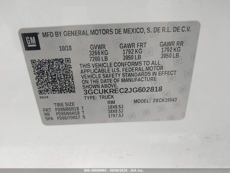 2018 CHEVROLET SILVERADO 1500 1LT/2LT - 3GCUKREC2JG602818 | SeoVin.biz