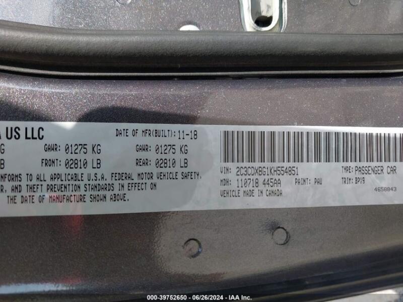 2019 DODGE CHARGER SXT RWD - 2C3CDXBG1KH554851 | SeoVin.biz