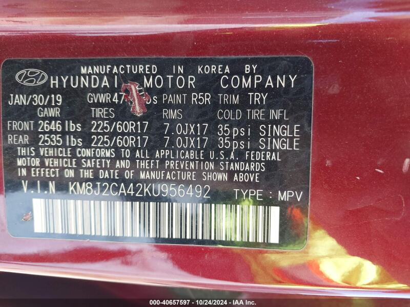 2019 HYUNDAI TUCSON SE - KM8J2CA42KU956492 | SeoVin.biz