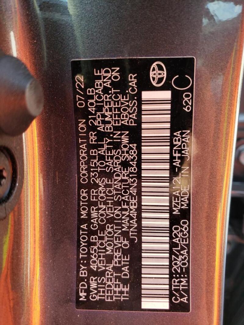 2022 TOYOTA COROLLA XSE - JTNA4MBE4N3184384 | SeoVin.biz