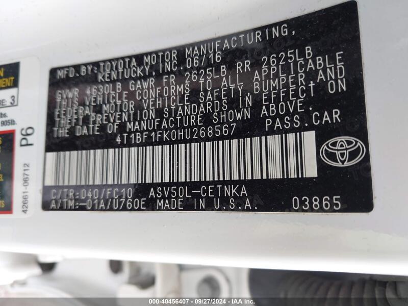 2017 TOYOTA CAMRY LE - 4T1BF1FK0HU268567 | SeoVin.biz