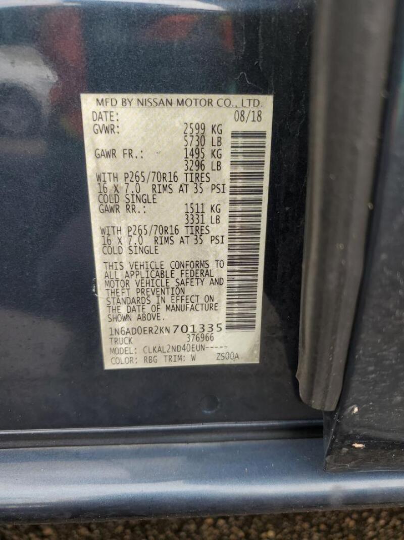 2019 NISSAN FRONTIER S - 1N6AD0ER2KN701335 | SeoVin.biz