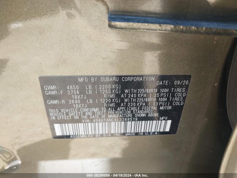 2020 SUBARU OUTBACK LIMITED - 4S4BTANC9L3268519 | SeoVin.biz