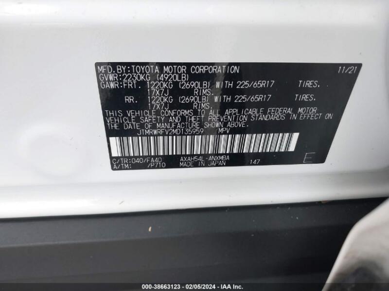 2021 TOYOTA RAV4 XLE HYBRID - JTMRWRFV2MD135959 | SeoVin.biz