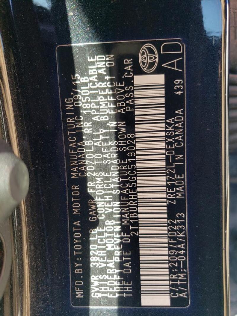 2016 TOYOTA COROLLA L - 2T1BURHE5GC519028 | SeoVin.biz