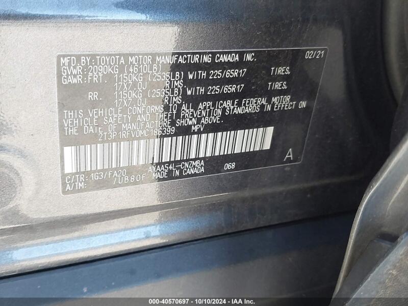 2021 TOYOTA RAV4 XLE - 2T3P1RFV0MC186399 | SeoVin.biz