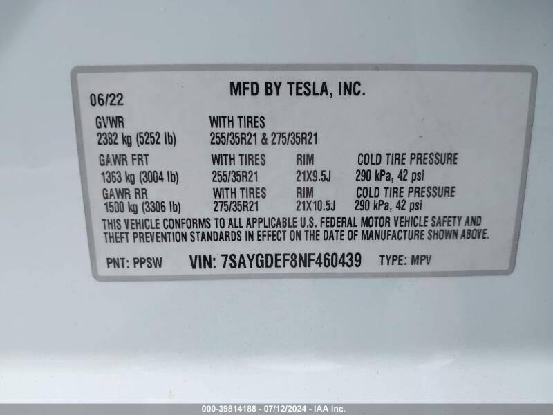 2022 TESLA MODEL Y PERFORMANCE DUAL MOTOR ALL-WHEEL DRIVE - 7SAYGDEF8NF460439 | SeoVin.biz