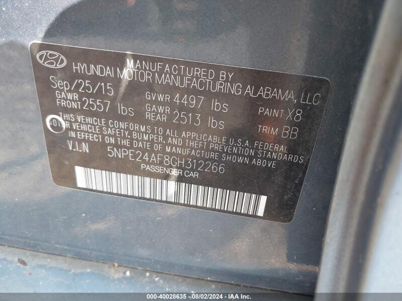 2016 HYUNDAI SONATA SE - 5NPE24AF8GH312266 | SeoVin.biz