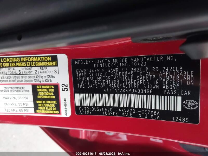 2021 TOYOTA CAMRY SE - 4T1T11AK4MU403196 | SeoVin.biz